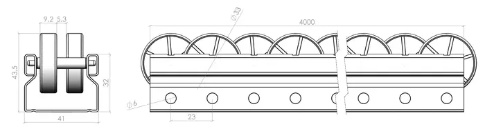 plan du Rail à Galets Doubles Jaunes Ø33 mm