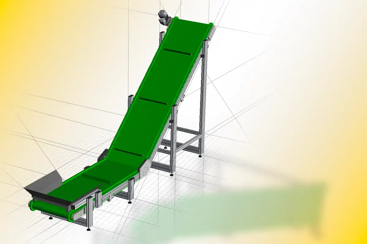 Représentation 3D dun convoyeur à Bande en col de cygne conçu par Arcane